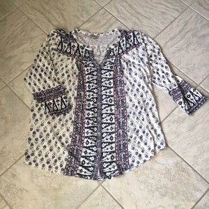 Lucky Brand shirt 1X batik print, navy/white